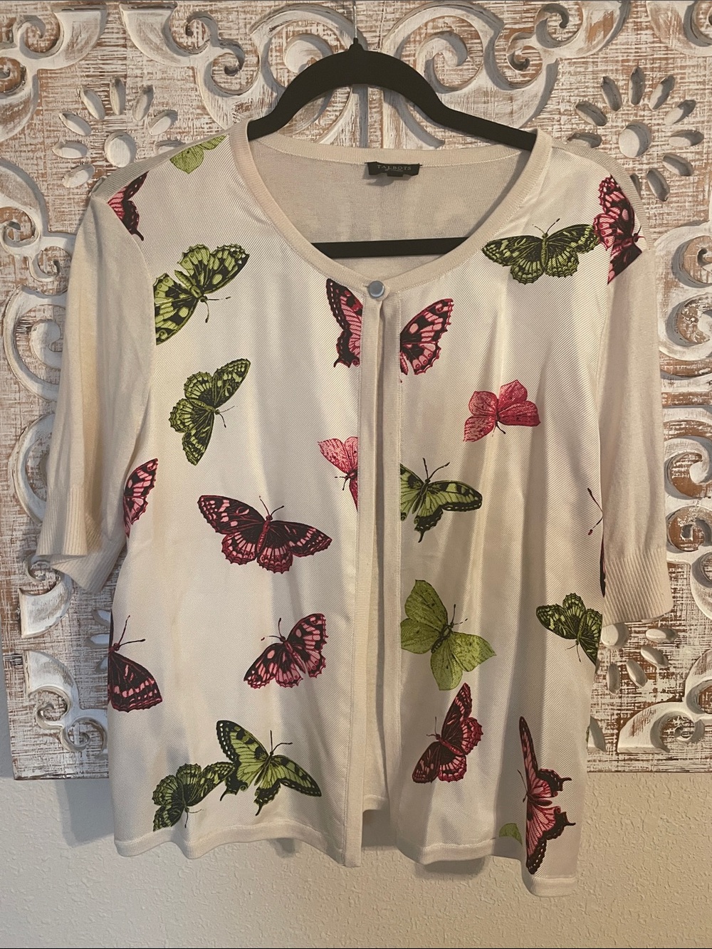 Talbots Cream Butterfly Button-Front silk Short Sleeve Top